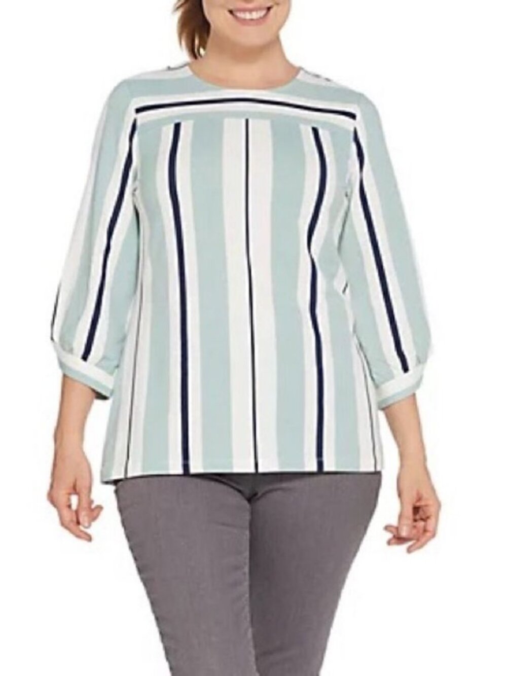 Studio by Denim & Co. Striped 3/4-Sleeve A-Line Top